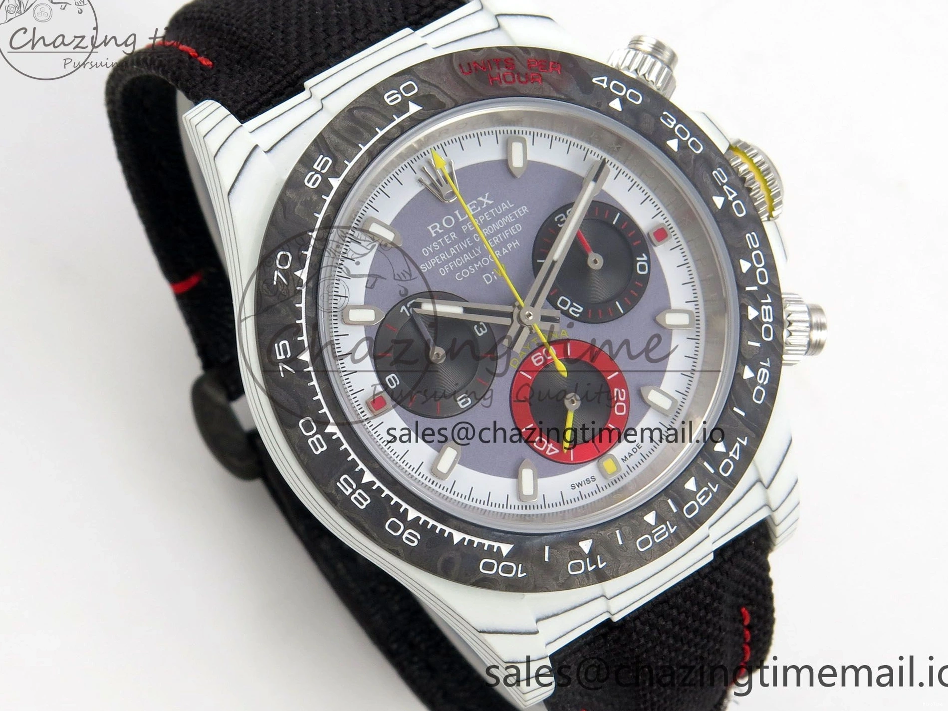MiroTime 0227 Daytona DIW Carbon Case and Bezel DIWF Edition Grey White Dial on Black Nylon Strap A AllSeason 72